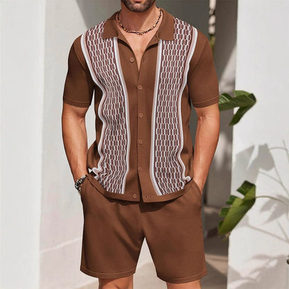 KZZ Men's Casual Loose Short-Sleeve Shirt Two-Piece Set