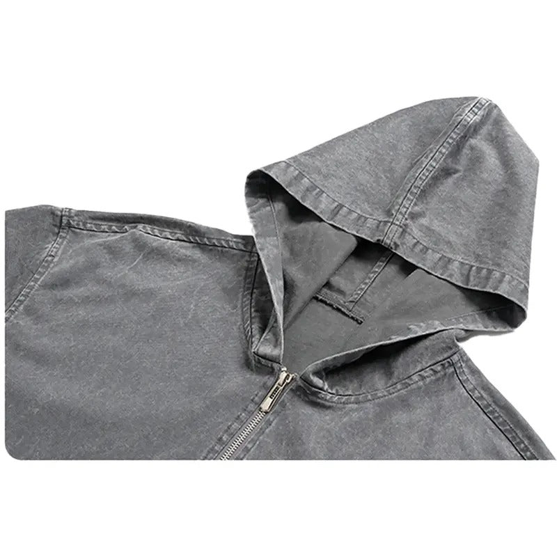 KZZ Men's Washed Half-Zip Hooded Sweatshirt