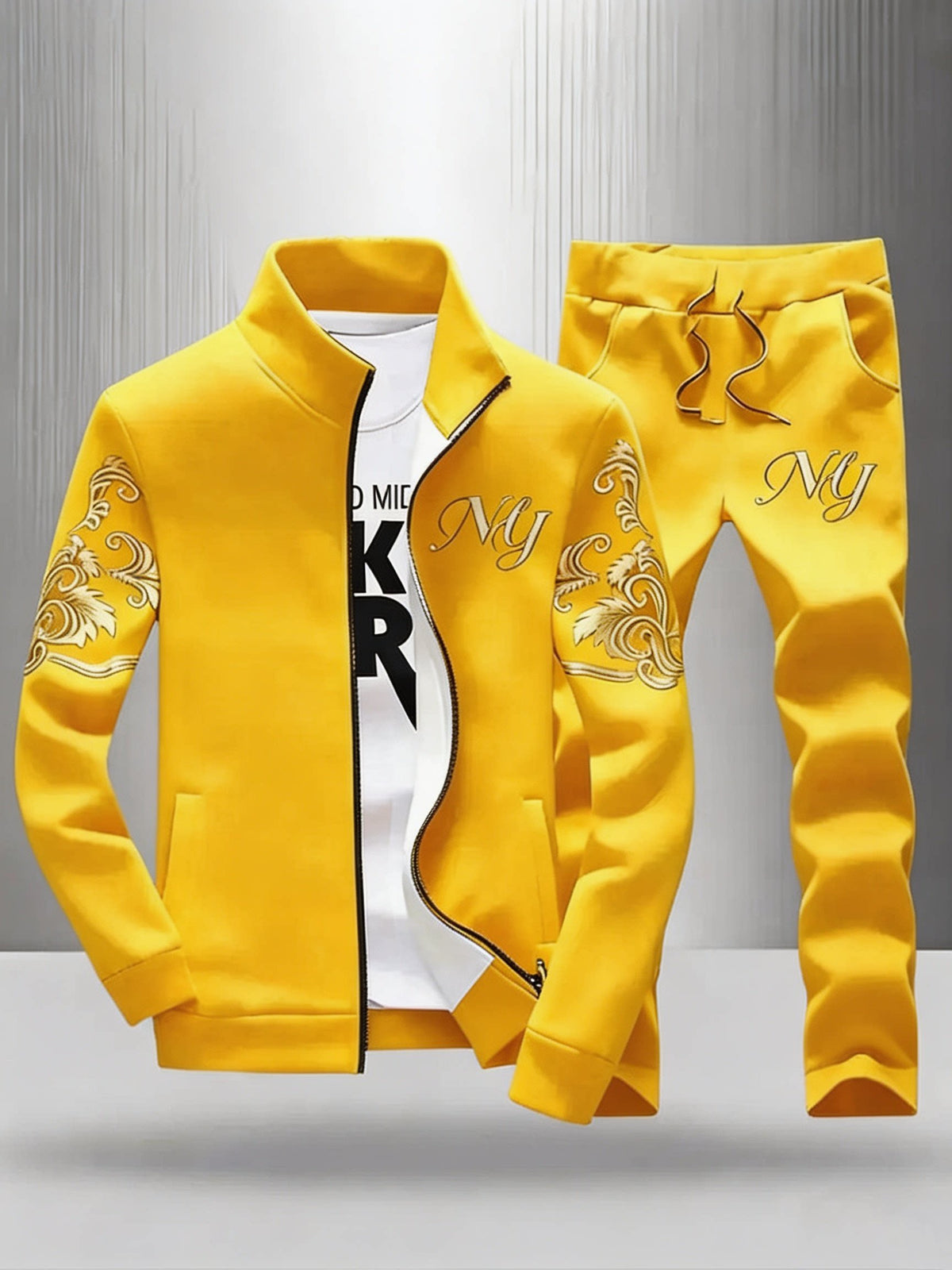 KZZ Men's Stylish Stand-Collar Sports Set