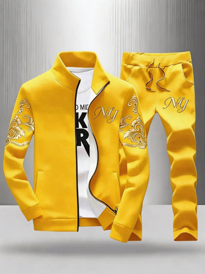 KZZ Men's Stylish Stand-Collar Sports Set