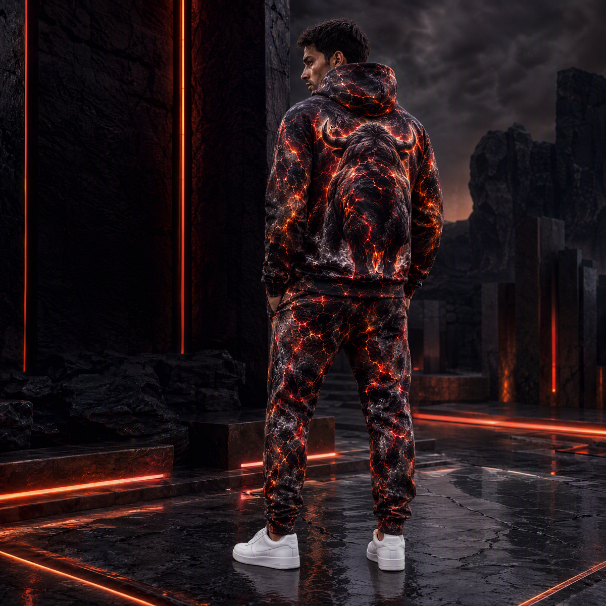 KZZ Men's Cool Printed Hoodie Tracksuit Two-Piece Street Style Sportswear