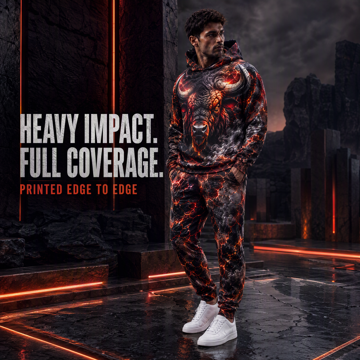 KZZ Men's Cool Printed Hoodie Tracksuit Two-Piece Street Style Sportswear