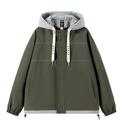 KZZ Men's Colorblock Letter Pocket Longsleeves Drawstring Hooded Jacket