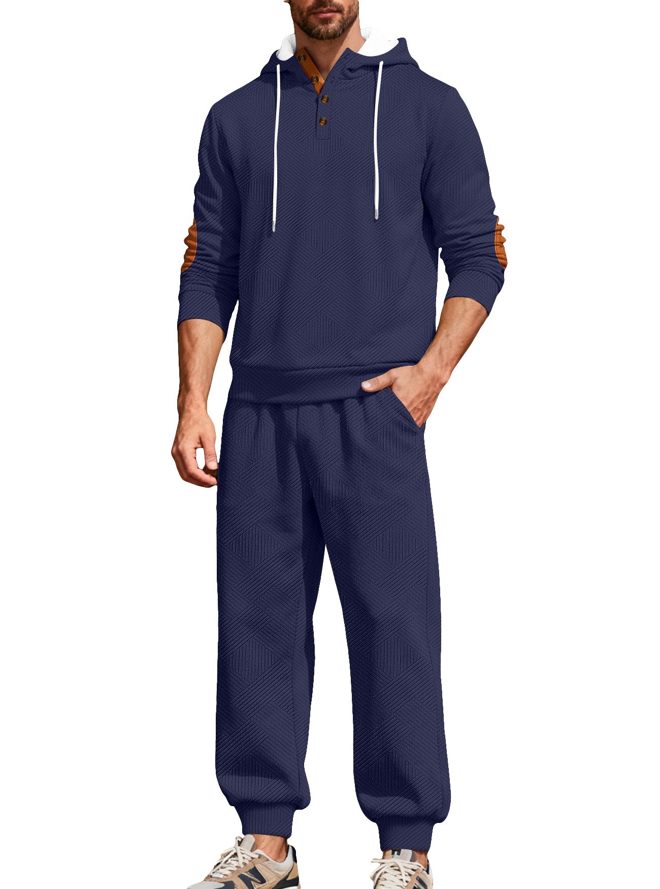 KZZ Men's casual fashion suit knitted jacquard sweatshirt and pants two-piece set
