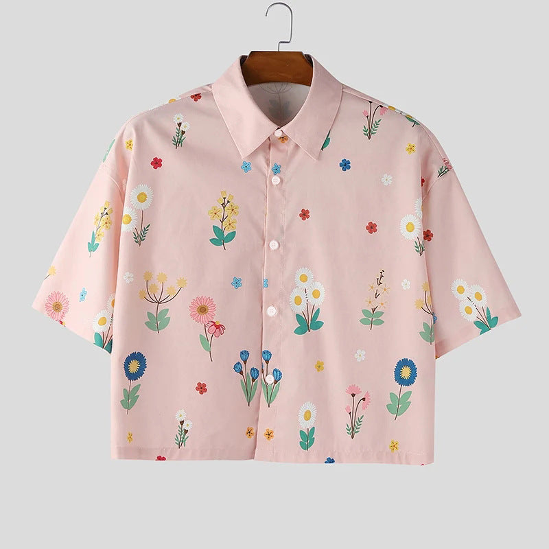 KZZ Men's Short-Sleeve Casual Floral Shirt