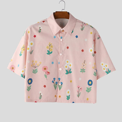 KZZ Men's Short-Sleeve Casual Floral Shirt