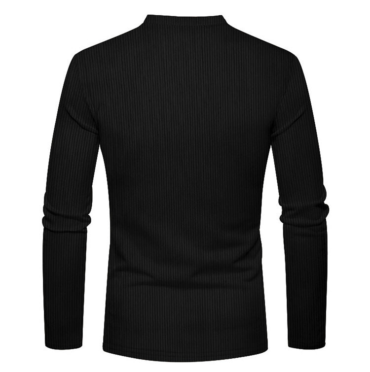 KZZ Men's Regular Fit Patchwork Print Half Button Thermal Lined Henry Collar Shirt