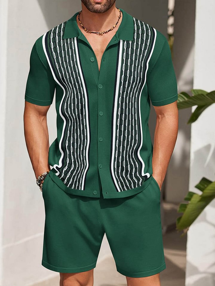 KZZ Men's Casual Loose Short-Sleeve Shirt Two-Piece Set