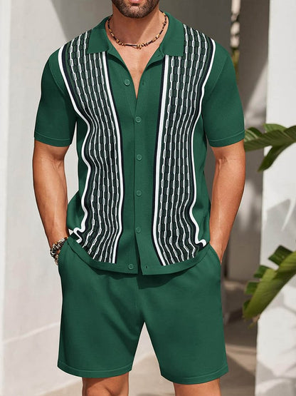 KZZ Men's Casual Loose Short-Sleeve Shirt Two-Piece Set