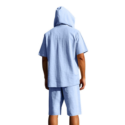 KZZ Men's Linen Hooded Two-Piece Set