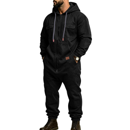 KZZ Men's Hooded Workwear Casual Street Style Jumpsuit