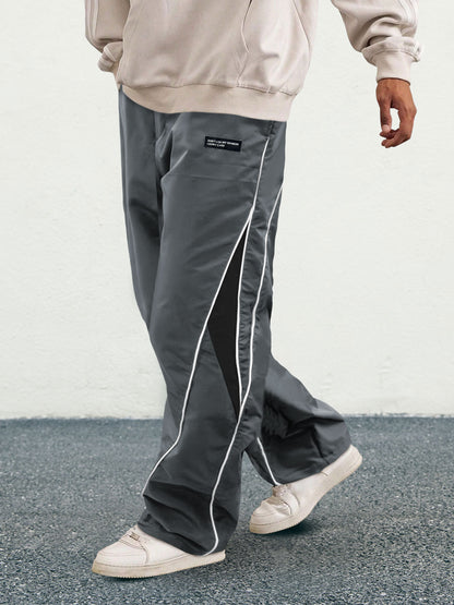 KZZ Men's Letter Patchwork Side Stripe Drawstring Waist Pants