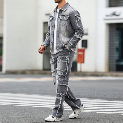 KZZ Men's two-piece denim outfit set