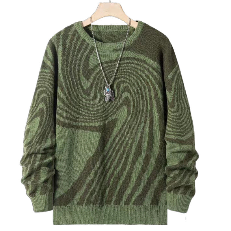 KZZ Men's All Over Print Contrast Binding Sweater
