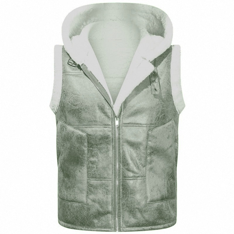 KZZ Men's Color-Block Printed Zip-Up Hooded Vest