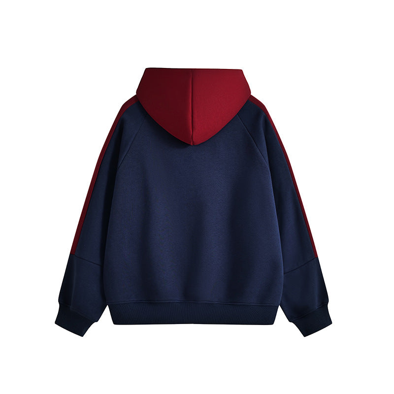 KZZ Men's Autumn Street Style Color Block Simple Pullover Hoodie