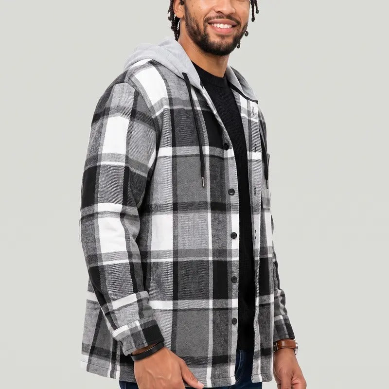 KZZ Men's plaid drawstring hooded sweatshirt