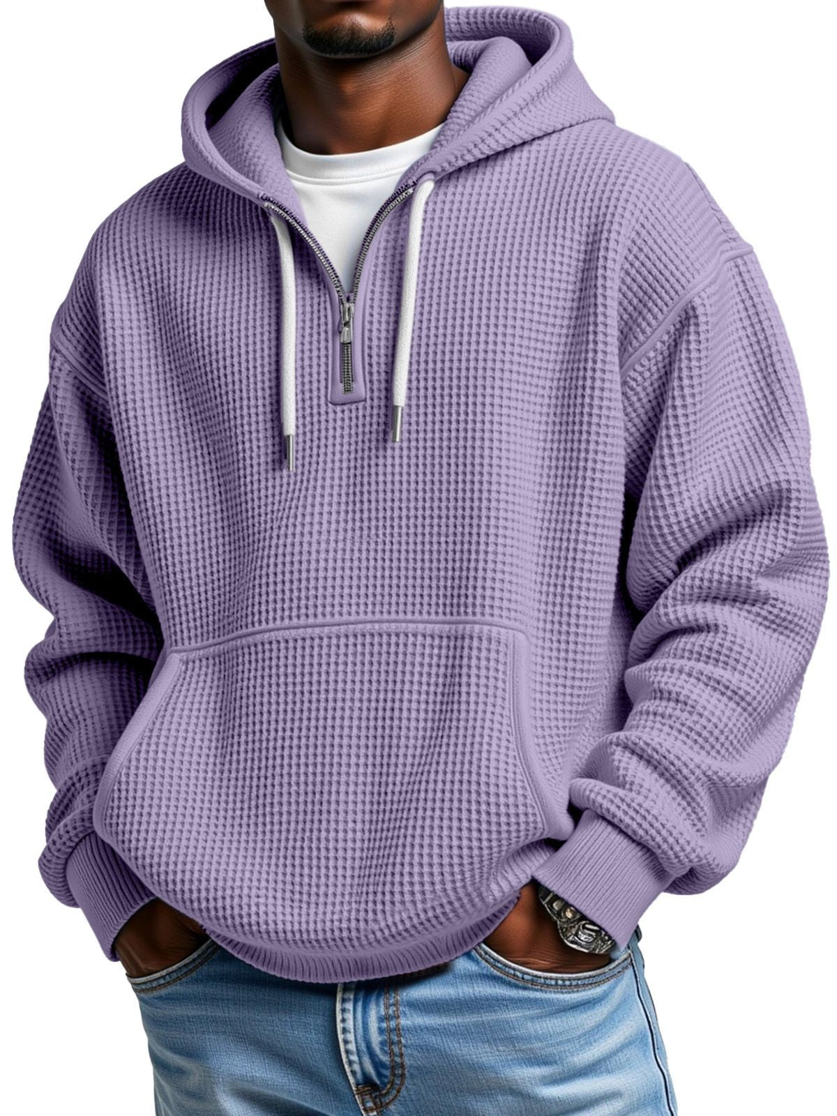 KZZ Men's waffle knit half-zip hoodie
