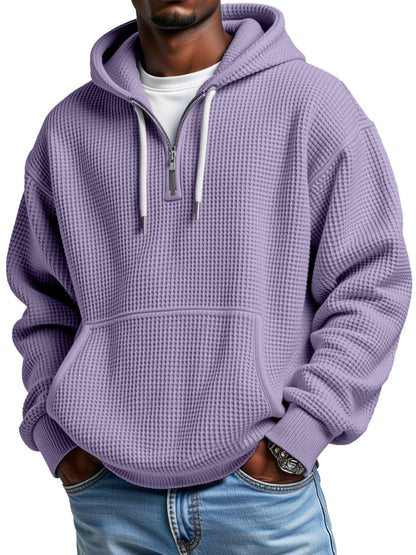 KZZ Men's waffle knit half-zip hoodie