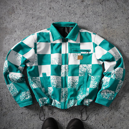 KZZ Men's red and white checkered bomber jacket