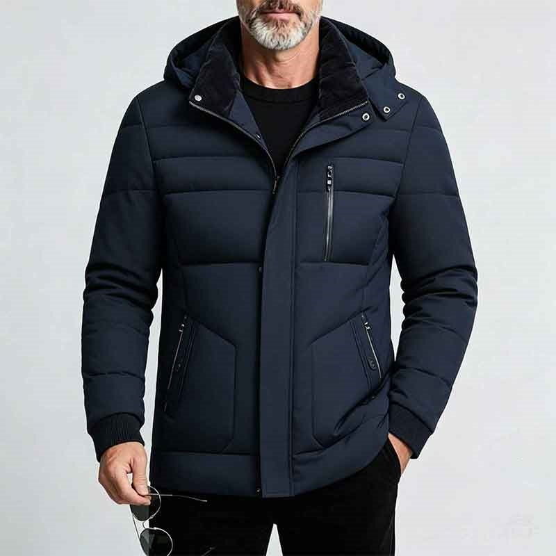 KZZ Men's mid-length hooded down jacket with simple design