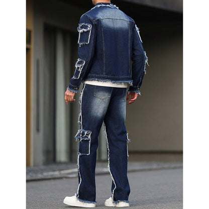 KZZ Men's two-piece denim outfit set