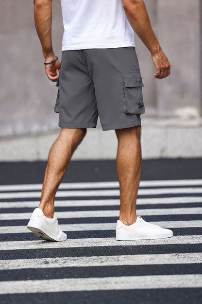 KZZ Men's Solid-Color Cargo Shorts with Flap Pockets