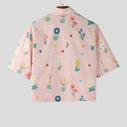 KZZ Men's Short-Sleeve Casual Floral Shirt