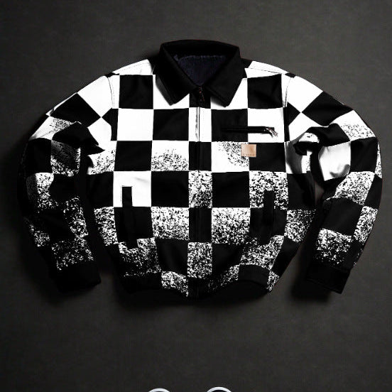 KZZ Men's red and white checkered bomber jacket