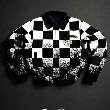 KZZ Men's red and white checkered bomber jacket