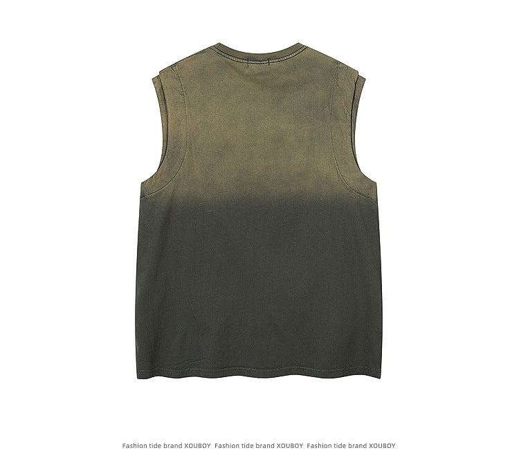 KZZ Men's American Retro-Style Sleeveless Tank Top with Gradient Letter Print