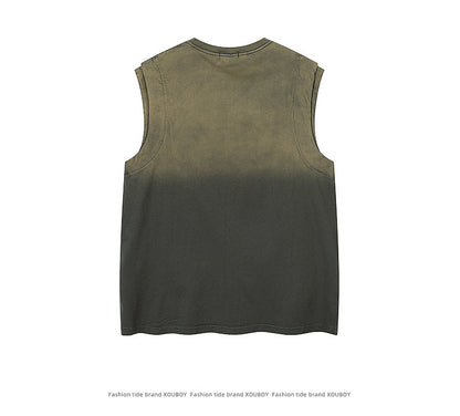 KZZ Men's American Retro-Style Sleeveless Tank Top with Gradient Letter Print
