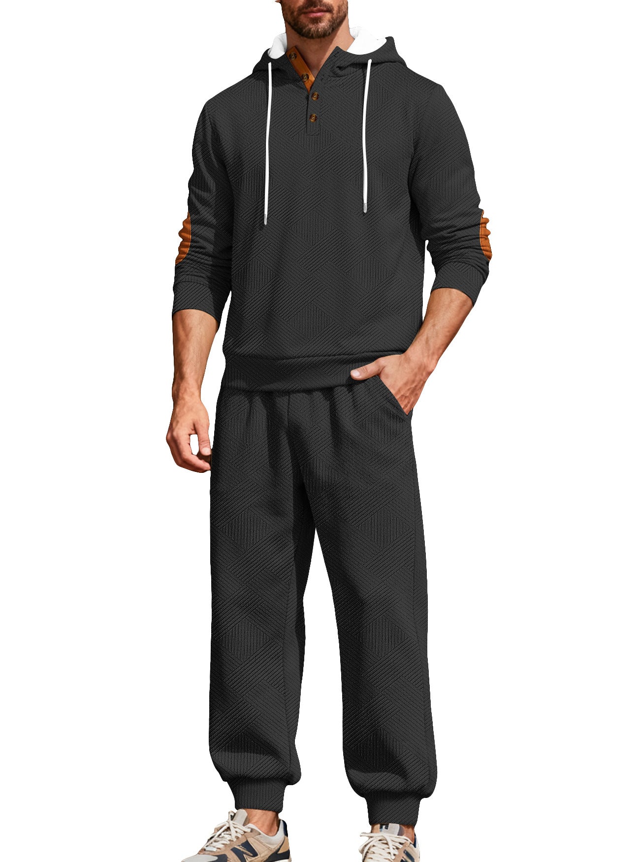 KZZ Men's casual fashion suit knitted jacquard sweatshirt and pants two-piece set
