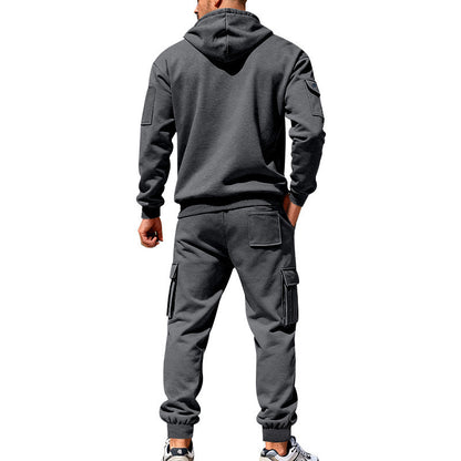 KZZ Men's Winter Fleece-Lined Hoodie & Drawstring Pants Set