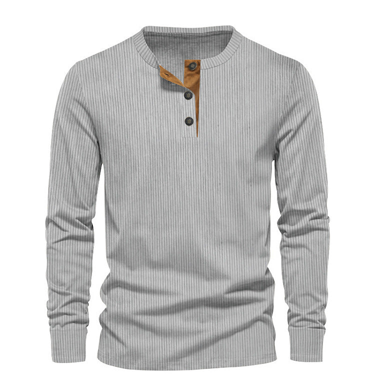 KZZ Men's Regular Fit Patchwork Print Half Button Thermal Lined Henry Collar Shirt