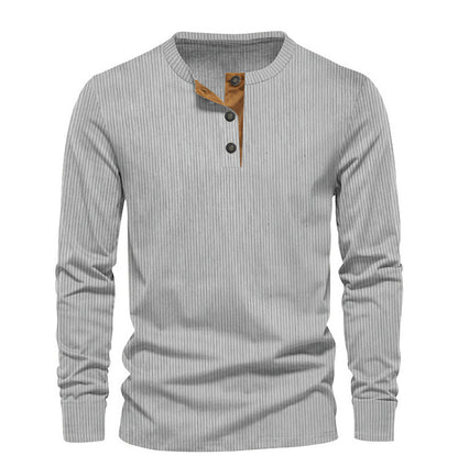 KZZ Men's Regular Fit Patchwork Print Half Button Thermal Lined Henry Collar Shirt