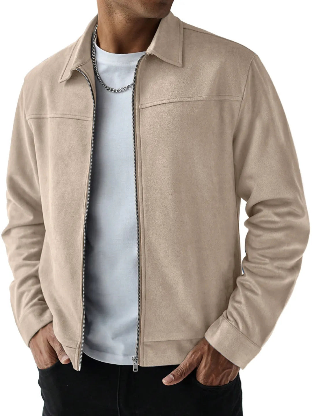 KZZ  Men's Suede Casual Versatile Long-Sleeved Jacket with Pockets