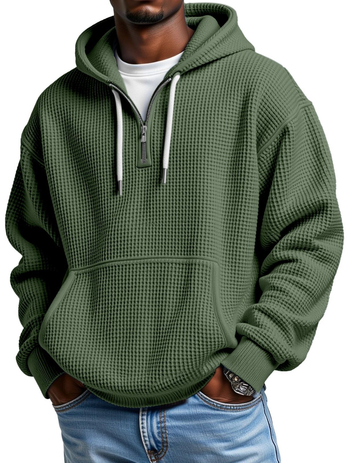 KZZ Men's waffle knit half-zip hoodie