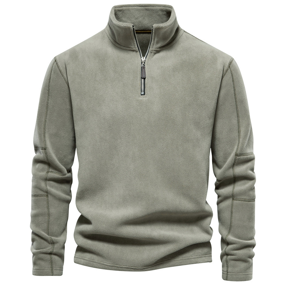 KZZ Men's Solid Half Zip Funnel Neck Polar Fleece Sweatshirt