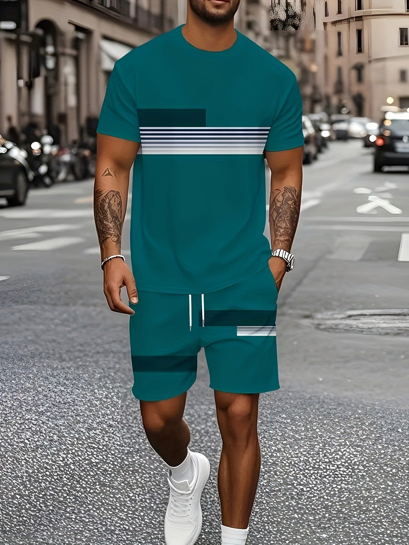 KZZ Men's short-sleeved shorts suit