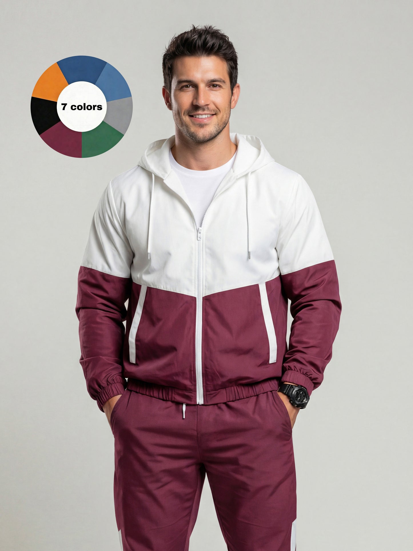 KZZ patchwork jacket and casual sports pants two-piece set