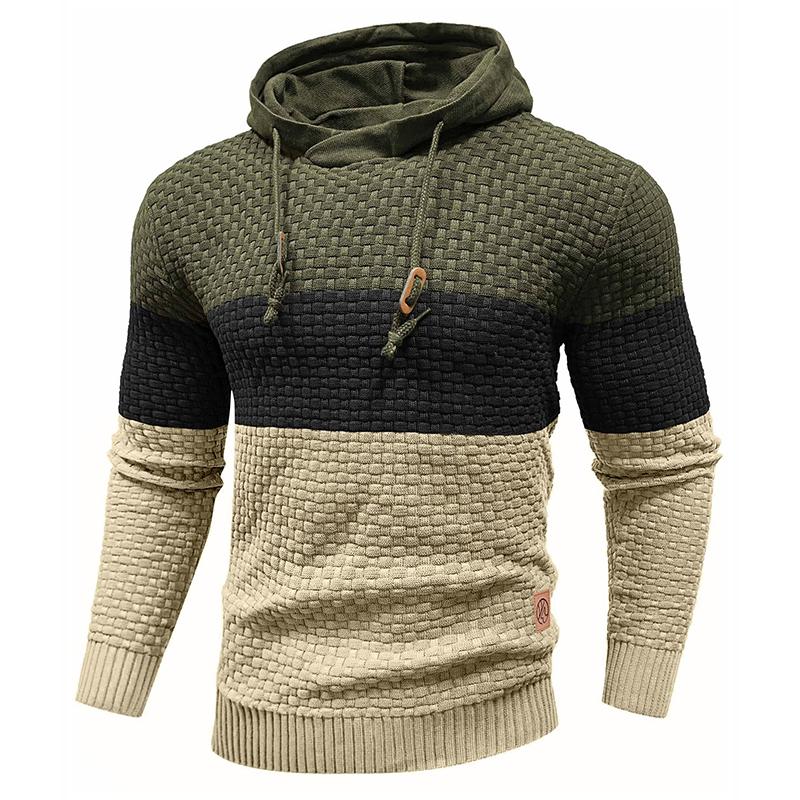 KZZ Mens Hooded Sweatshirt Tricolor Long Sleeve Hoodie Pullover Sweater