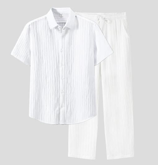 KZZ Men's Two-piece Suit Shirt and Elastic Waist Pants Set