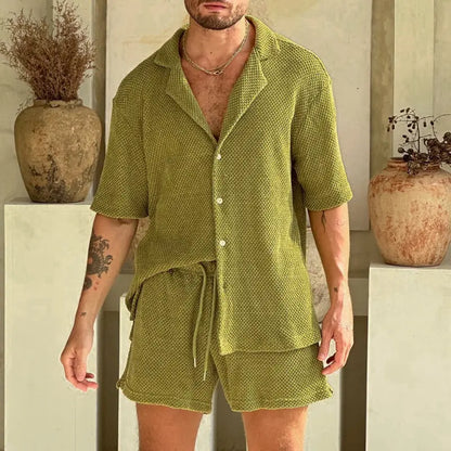 KZZ Men's Summer Casual Polo Shirt and Shorts Set