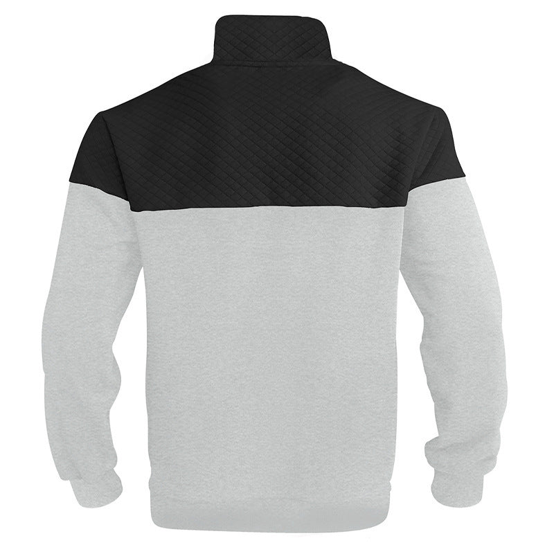 KZZ Men's Fall/Winter Patchwork Design Casual Stand-Up Collar Zipper Hoodie Sweatshirt