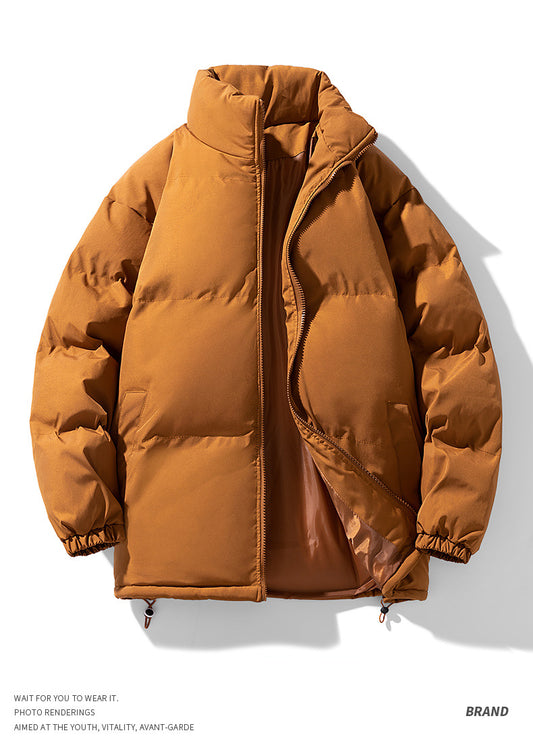 KZZ Solid Thickened Zipper Drawstring Cotton Jacket, Cold Weather Gear