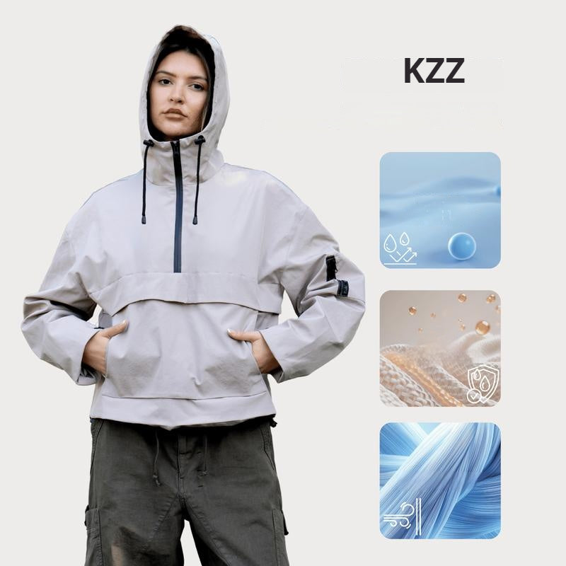 KZZ waterproof oversized autumn hoodie jacket warm semi-zipper jacket can be worn in daily seasons