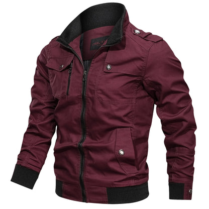KZZ Men's Pocket Stand Collar Zipper Jacket, Casual Long Sleeve Jacket