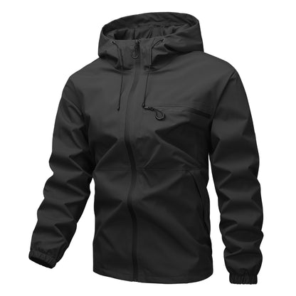 KZZ solid color pocket drawstring hooded jacket, waterproof and wear-resistant