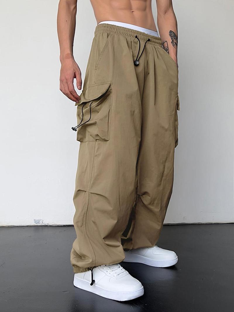 KZZ Loose Solid Pocket Drawstring Waist Overalls